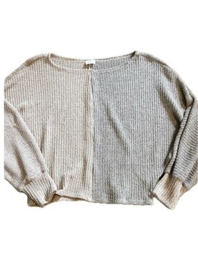 Boutique Blue Buttercup Oversized Colorblock Knit Sweater Cream Gray Sz S